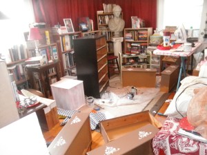 My "workshop"!  Up until about two months ago, this was my guest room.  I hope no one is planning visiting me soon!   Don't worry, I know a good hotel if you do come see me!